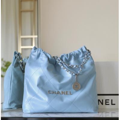 22Bag 奶藍色 銀扣 小牛皮 中號