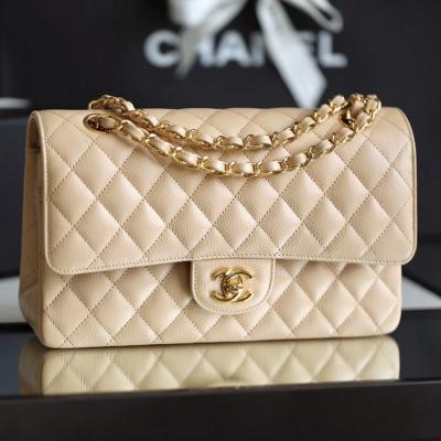 CF25荔枝紋牛皮 奶茶色 金扣