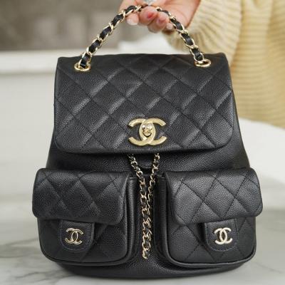 23P 青蛙雙肩包 荔枝紋牛皮 黑色 大號