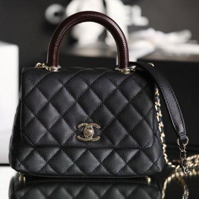 Coco Handle 黑色 棗紅蜥蜴紋手腕19CM 淡金扣