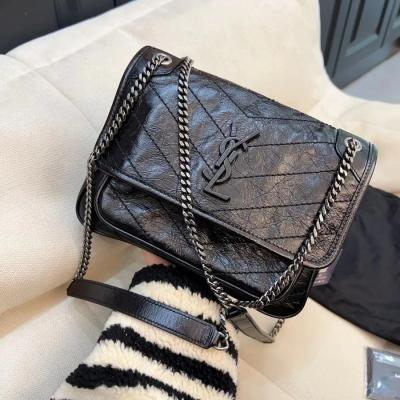 ysl niki 經典款 油蠟皮黑銀