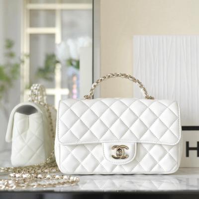 小香 23A 水鑽手提口蓋包 白色小號