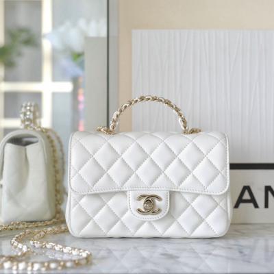 小香 23A 水鑽手提口蓋包 白色mini