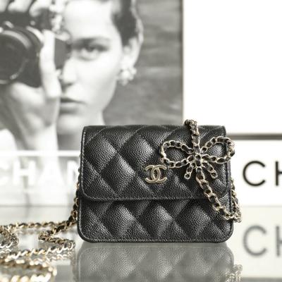 小香 23S春夏 蝴蝶結鏈條風琴錢包 黑色