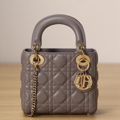 迷你 LADY DIOR 手袋 大象灰色羊皮革藤格紋