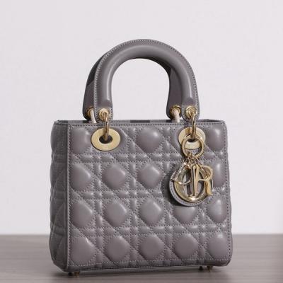 小號 LADY DIOR MY ABCDIOR 手袋四格戴妃包大象灰羊皮金扣