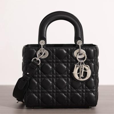 小號 LADY DIOR MY ABCDIOR 手袋 四格戴妃包黑色羊皮銀扣