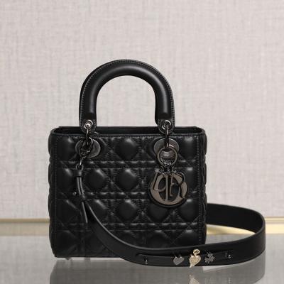 小號 LADY DIOR MY ABCDIOR 手袋四格戴妃包羊皮黑色槍扣