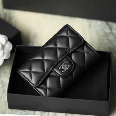 小香 Classic 翻蓋零錢包 羊皮 黑銀