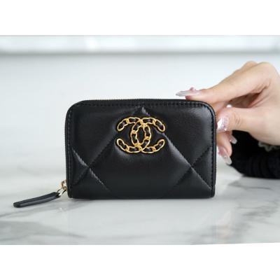 19系列拉鏈零錢卡包 羊皮黑金
