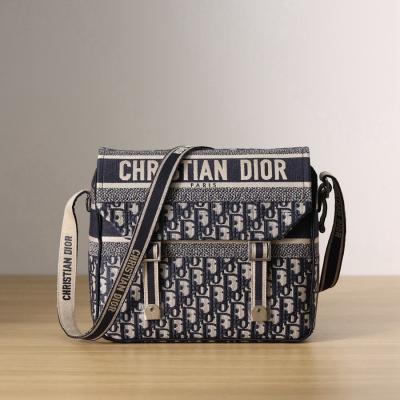 DIOR CAMP 手袋藍色刺繡 Oblique 印花