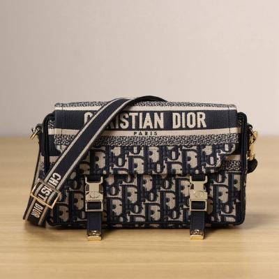 DIORCAMP 小號 手袋 藍色刺繡 Oblique 印花