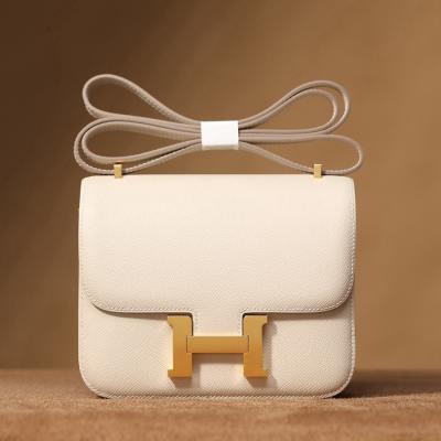 H Constance 19 Epsom牛皮  單肩斜挎包  奶昔白金扣