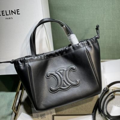 Celin Mini CUIR CABAS牛皮革抽繩包  黑色
