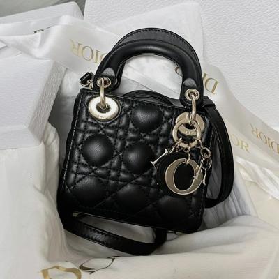 Lady戴妃包超迷你黑色羊皮