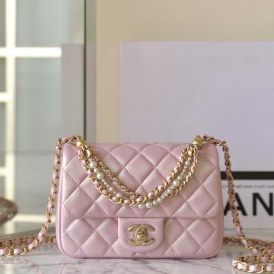 24P珍珠链条方胖子小號珠光粉羊皮