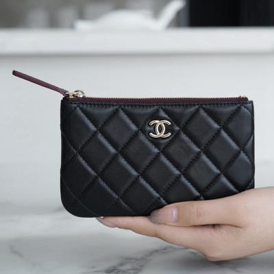 一字零錢包 羊皮 黑金