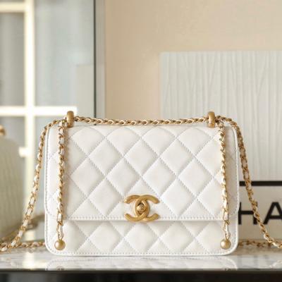 24C 雙金珠口蓋包 白色 中號