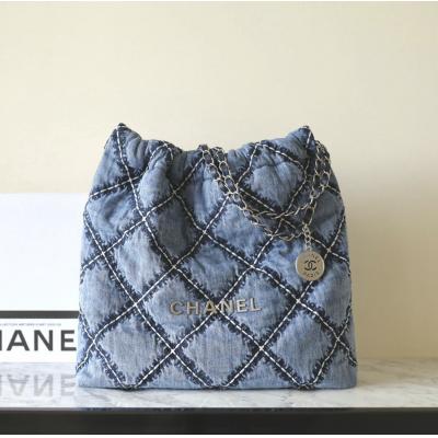 24P 春夏22Bag 丹寧牛仔 經典菱格絎縫做舊 中號