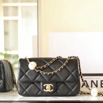 小香 CF雙珍珠大Mini羊皮 黑金