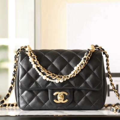 24P春夏 珍珠鏈條口蓋包 黑色