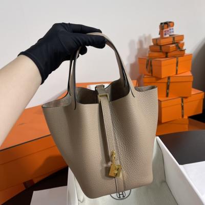 菜籃子Picotin 18 風衣灰金扣 TC皮