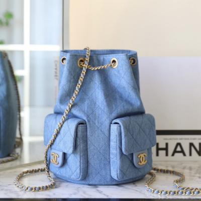 25C早春 抽繩雙肩背包淺色牛仔