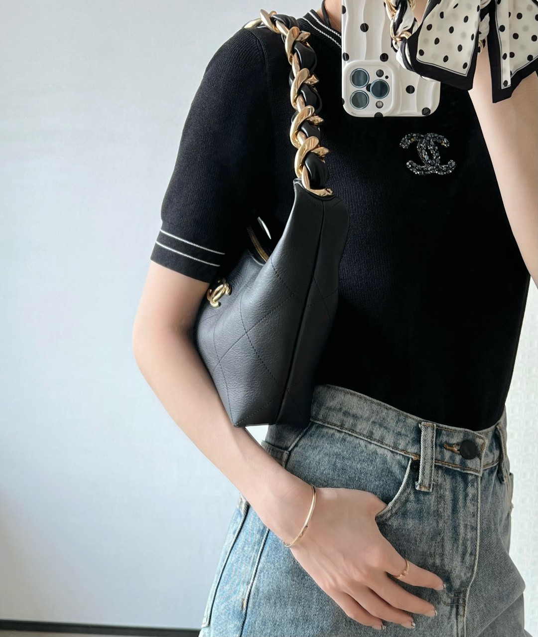 25K粗鏈Hobo腋下包小號黑色_12