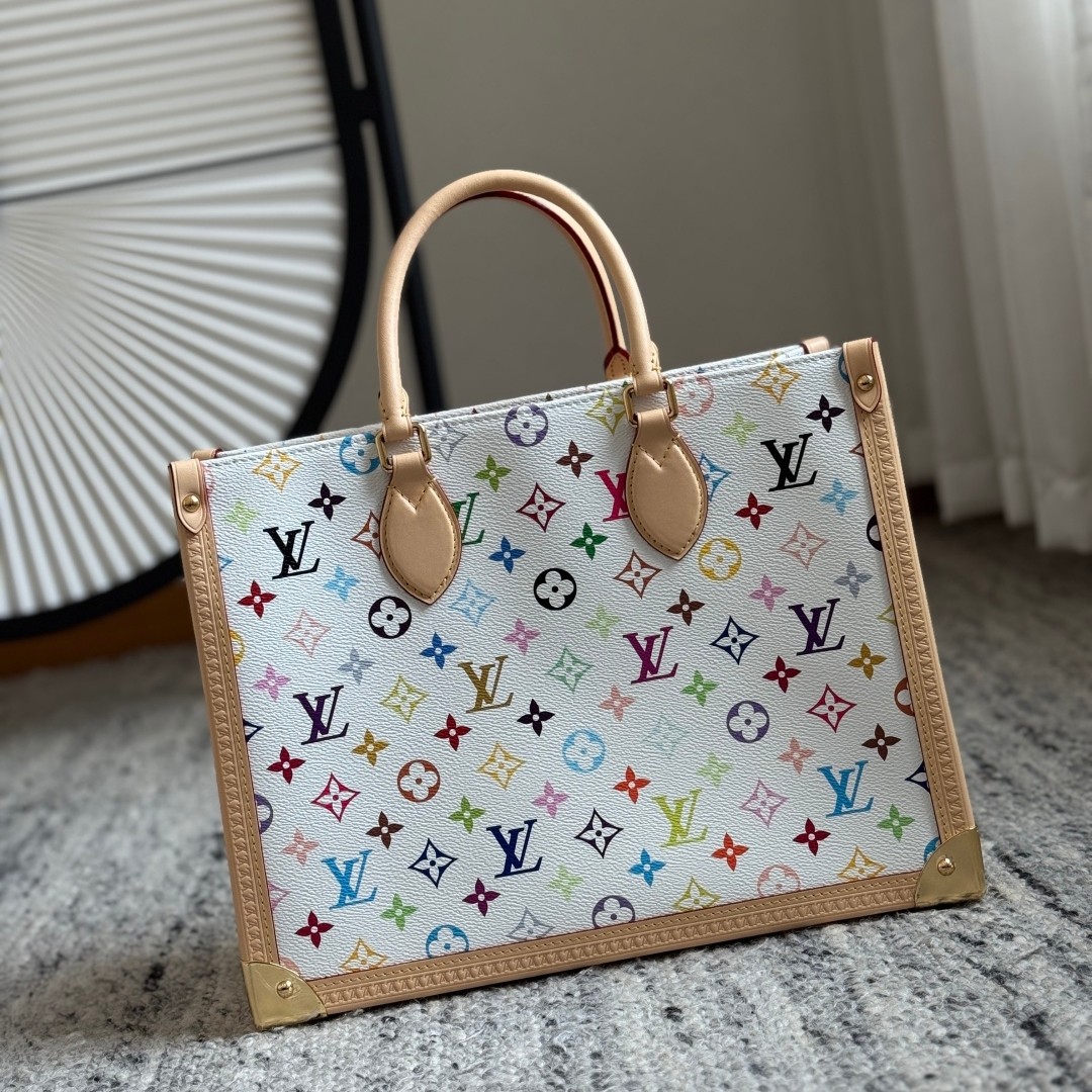 LvxTm Onthego中號白三彩Tote M13079_10