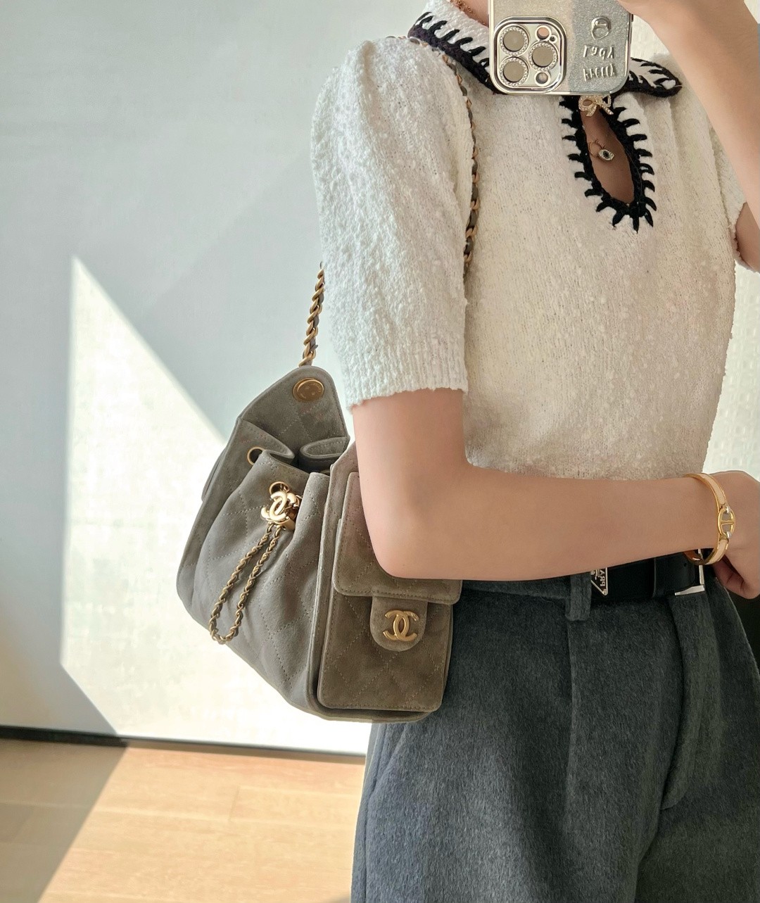 26C 25Bag Mini HandBag麂皮紋大象灰_2