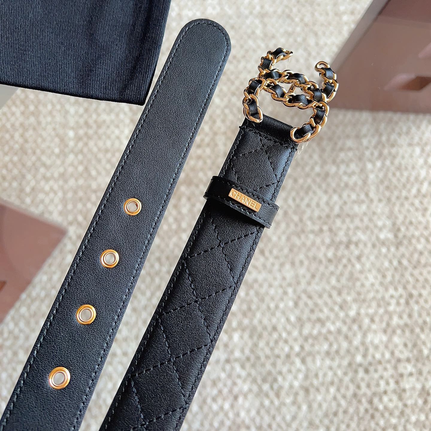 19系列金扣雙C 菱格紋皮帶（明星同款）寬3CM_4