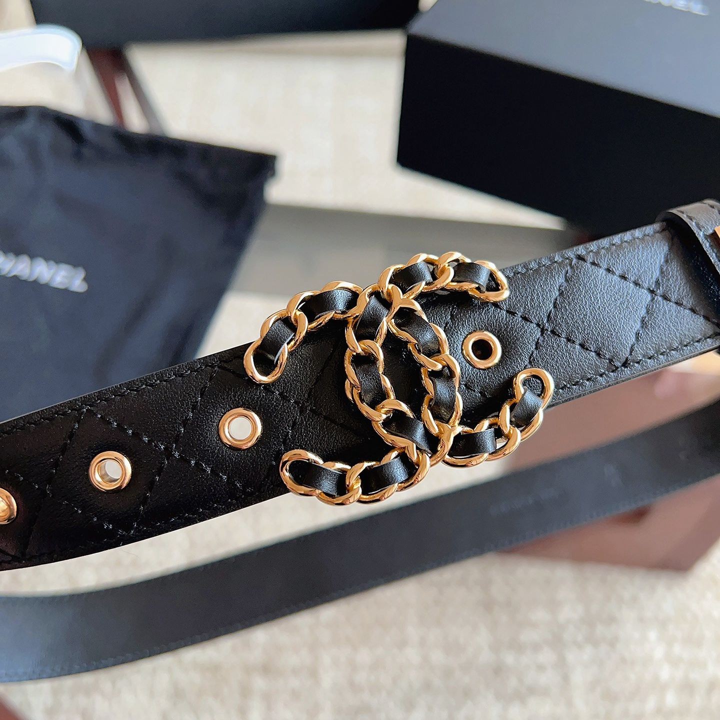 19系列金扣雙C 菱格紋皮帶（明星同款）寬3CM_3