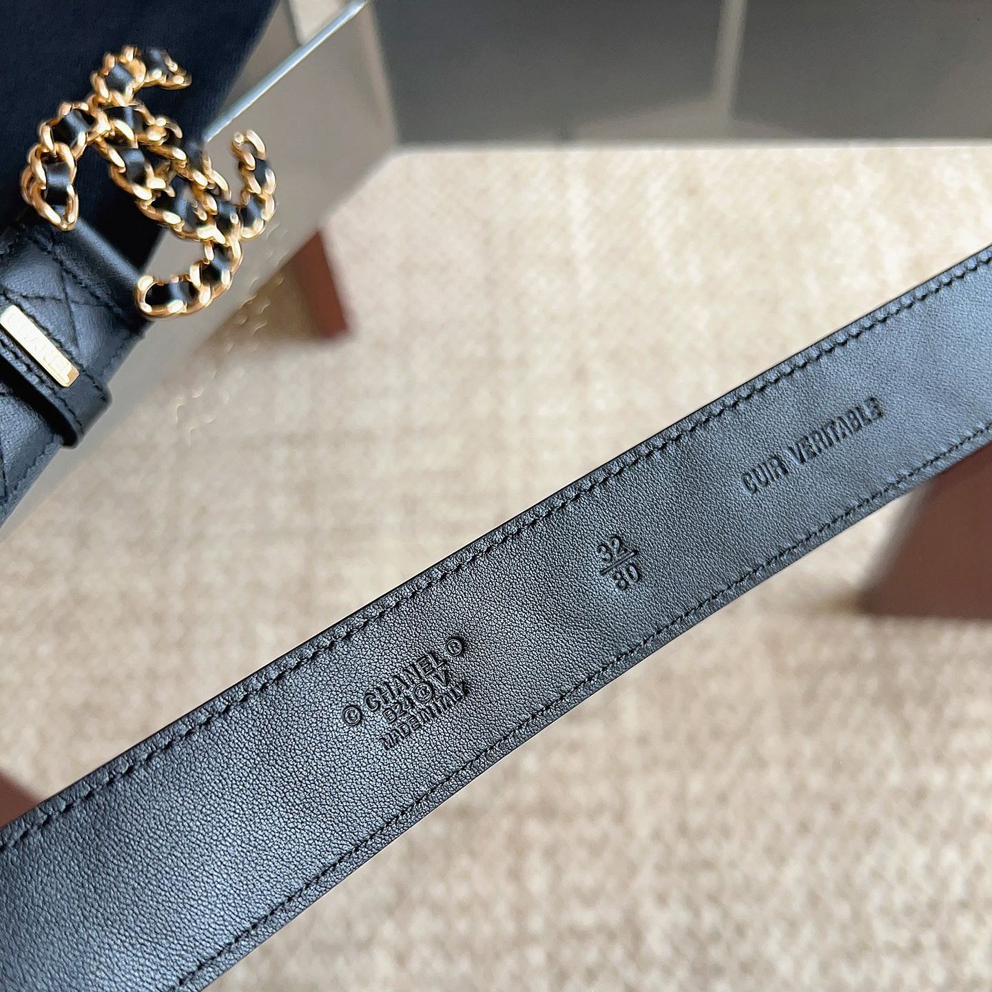 19系列金扣雙C 菱格紋皮帶（明星同款）寬3CM_5