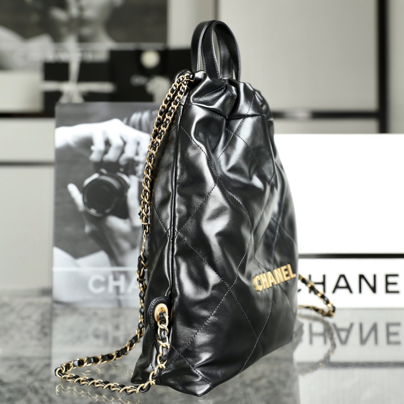 22Bag 雙肩背包 小牛黑色小號_5