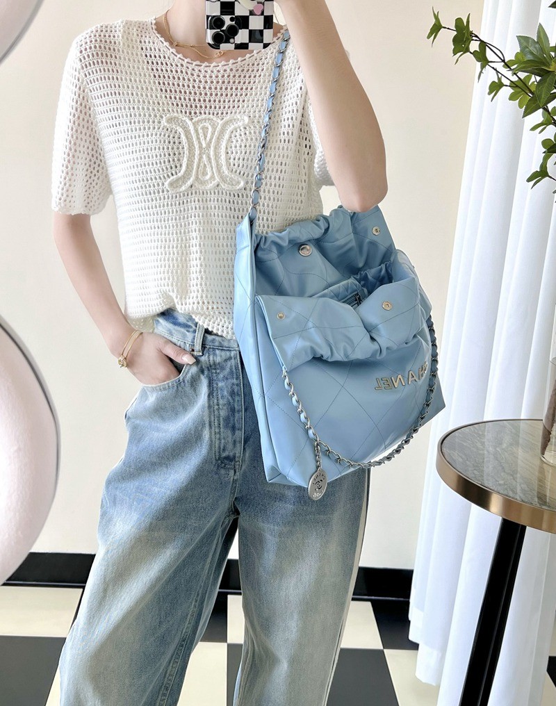 22Bag 奶藍色 銀扣 小牛皮 中號_11