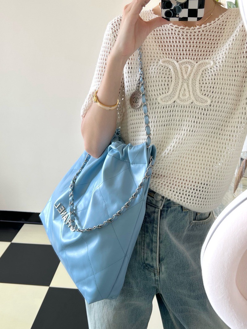 22Bag 奶藍色 銀扣 小牛皮 中號_10