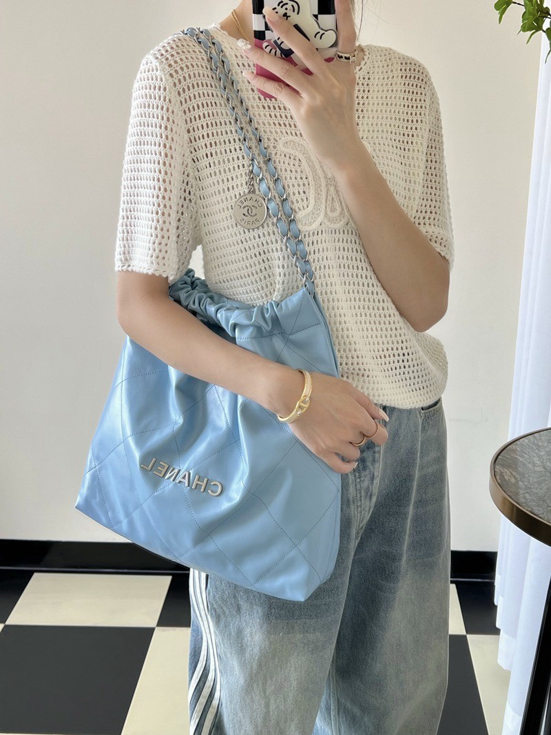 22Bag 奶藍色 銀扣 小牛皮 中號_13