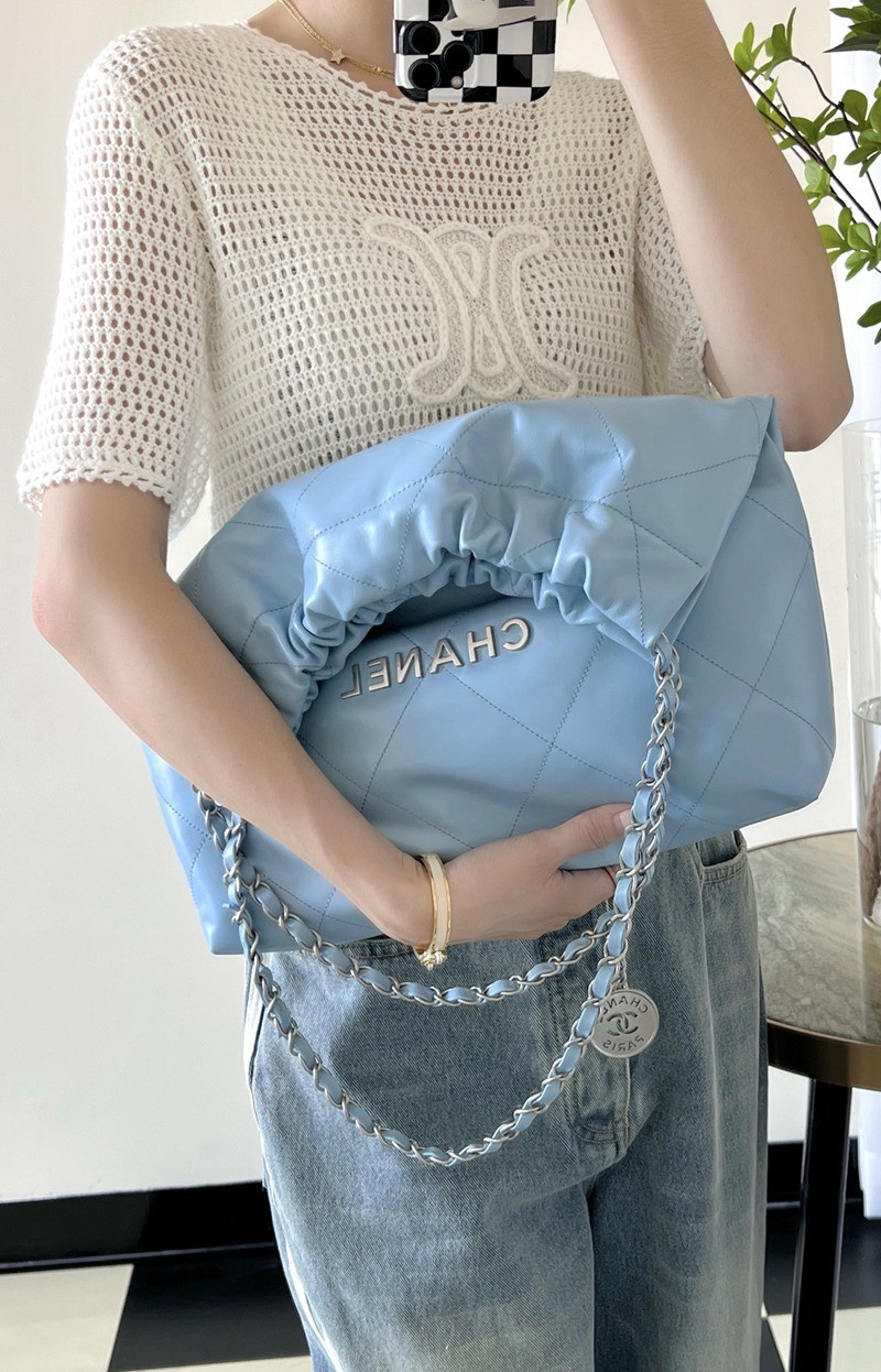 22Bag 奶藍色 銀扣 小牛皮 中號_16