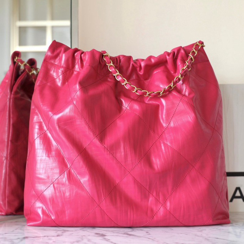 22Bag 褶皺小牛皮 桃紅 中號_5