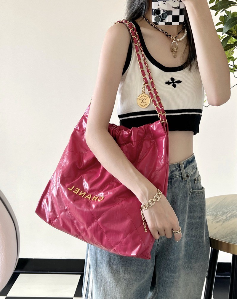 22Bag 褶皺小牛皮 桃紅 中號_10