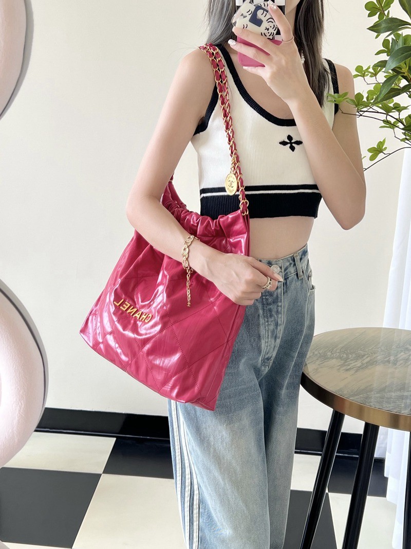 22Bag 褶皺小牛皮 桃紅 中號_11