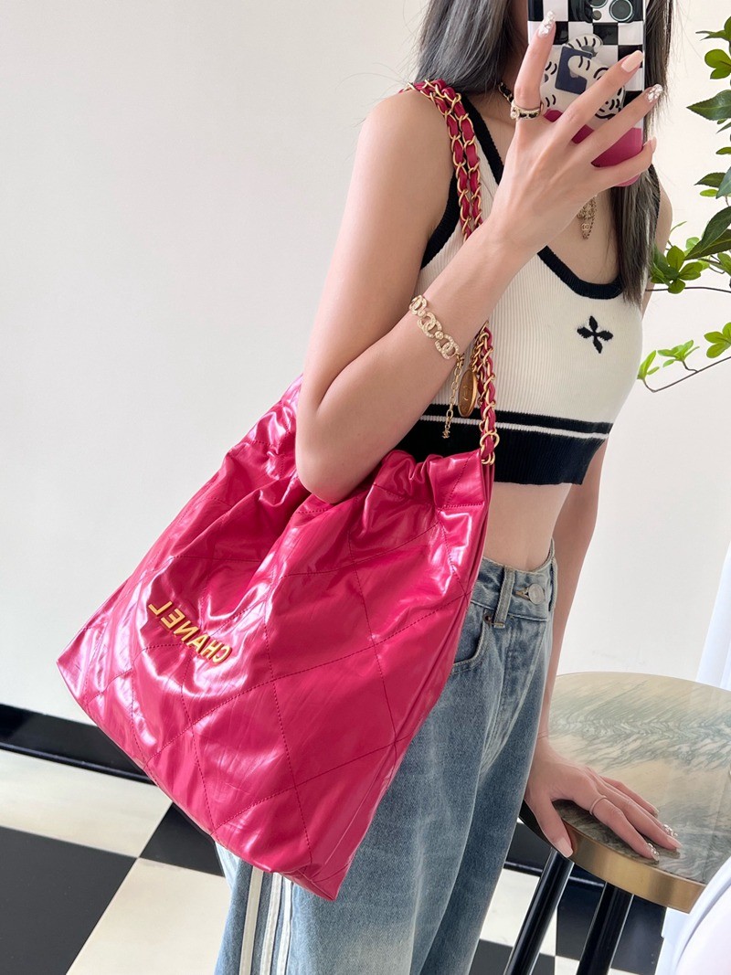 22Bag 褶皺小牛皮 桃紅 中號_12