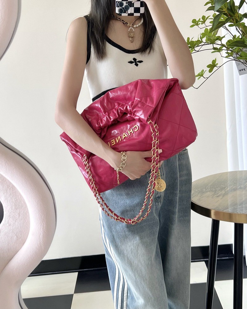 22Bag 褶皺小牛皮 桃紅 中號_13