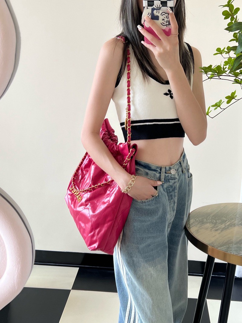 22Bag 褶皺小牛皮 桃紅 中號_14