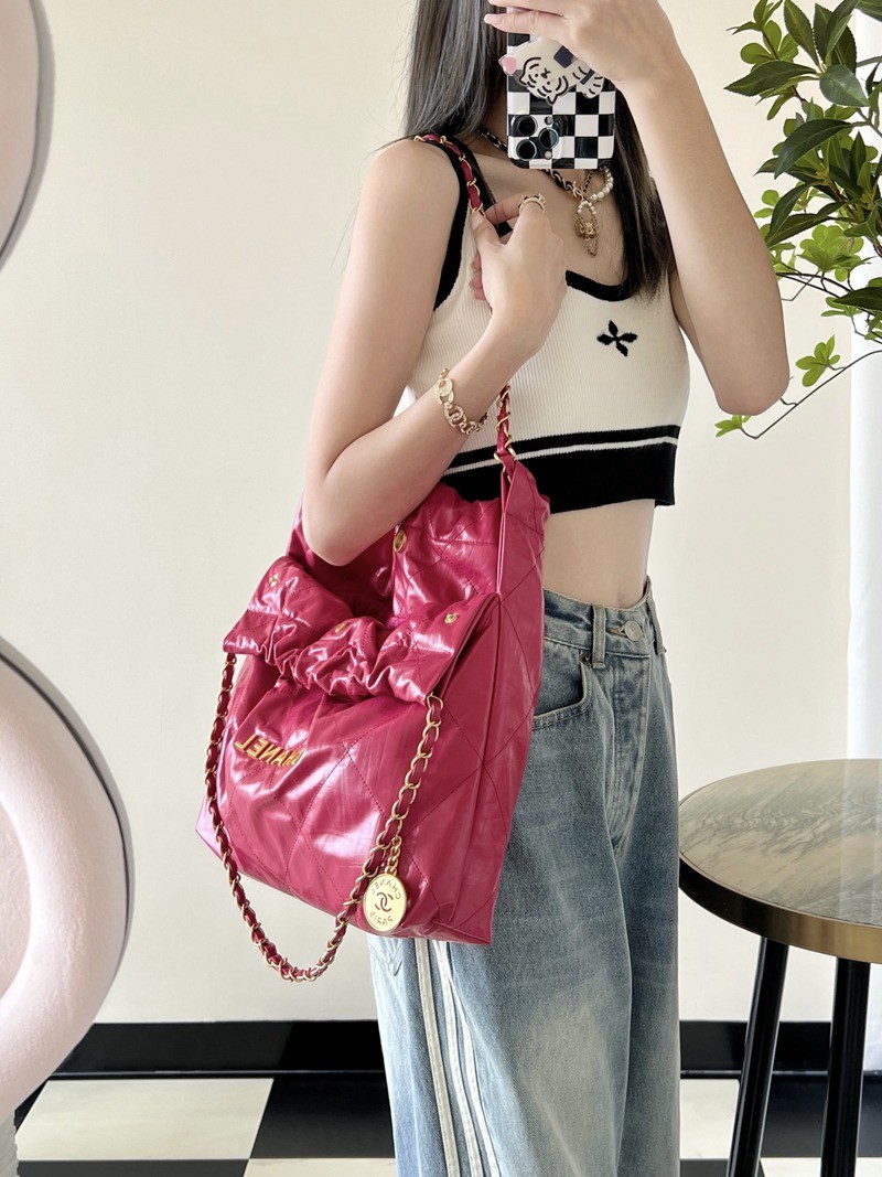 22Bag 褶皺小牛皮 桃紅 中號_15