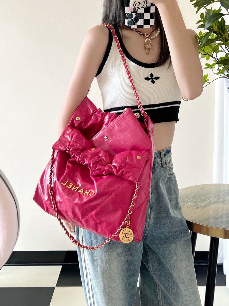 22Bag 褶皺小牛皮 桃紅 中號_18