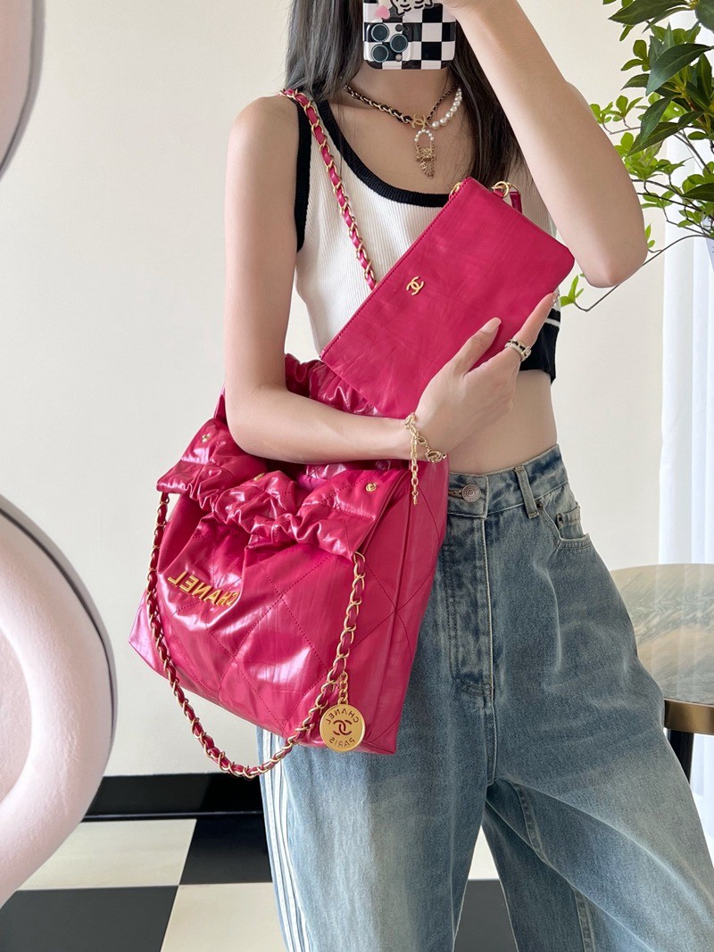 22Bag 褶皺小牛皮 桃紅 中號_17