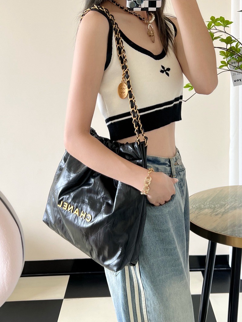 22Bag褶皺小牛皮 黑色 小號_10