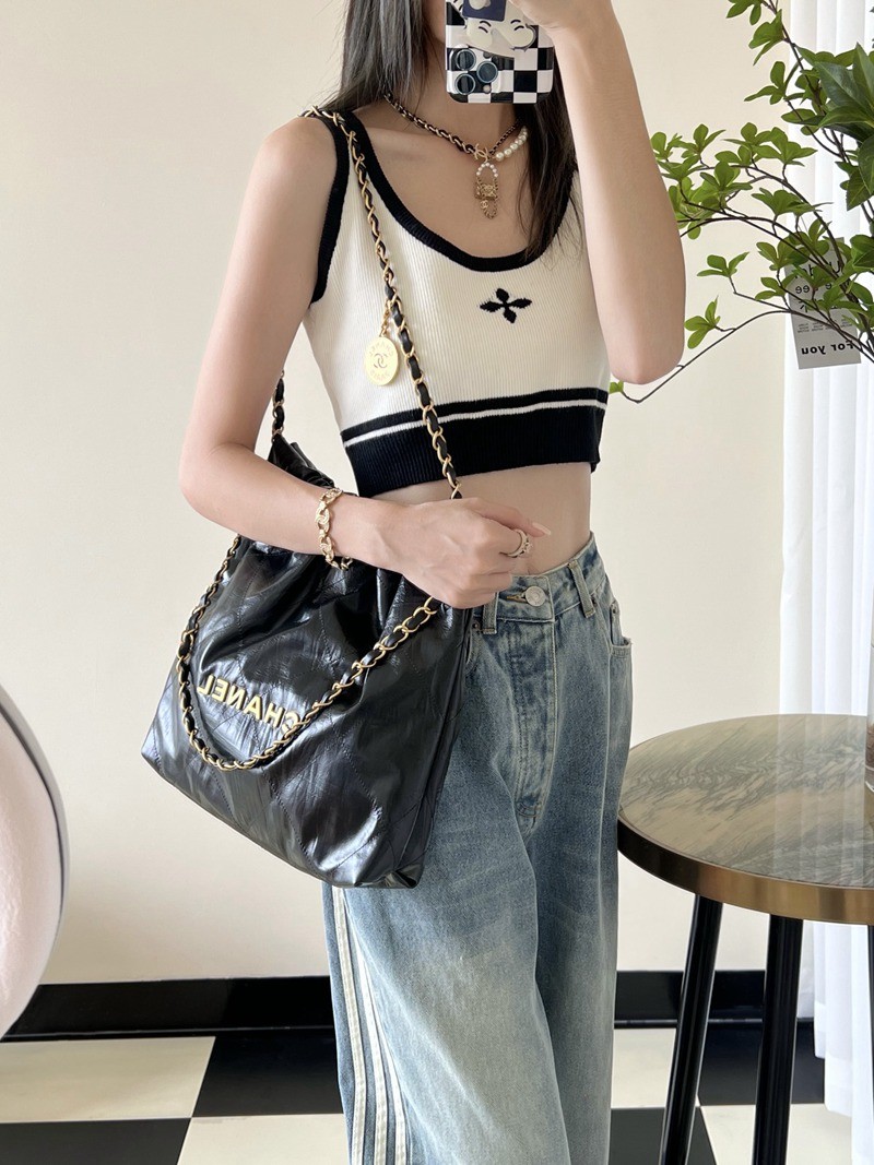 22Bag褶皺小牛皮 黑色 小號_12