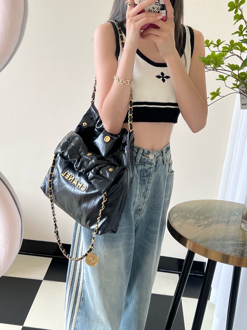 22Bag褶皺小牛皮 黑色 小號_14